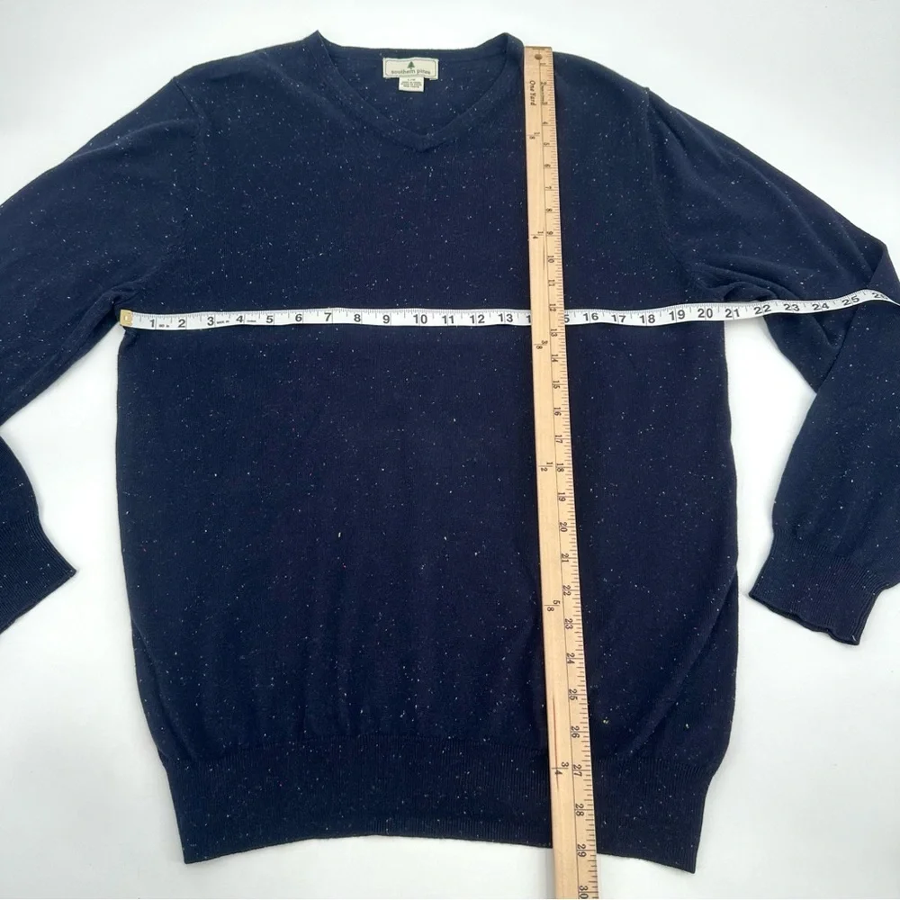 SOUTHERN PINES Sweater Mens L Navy Blue Speckled Pullover Vneck Knit Golf Preppy